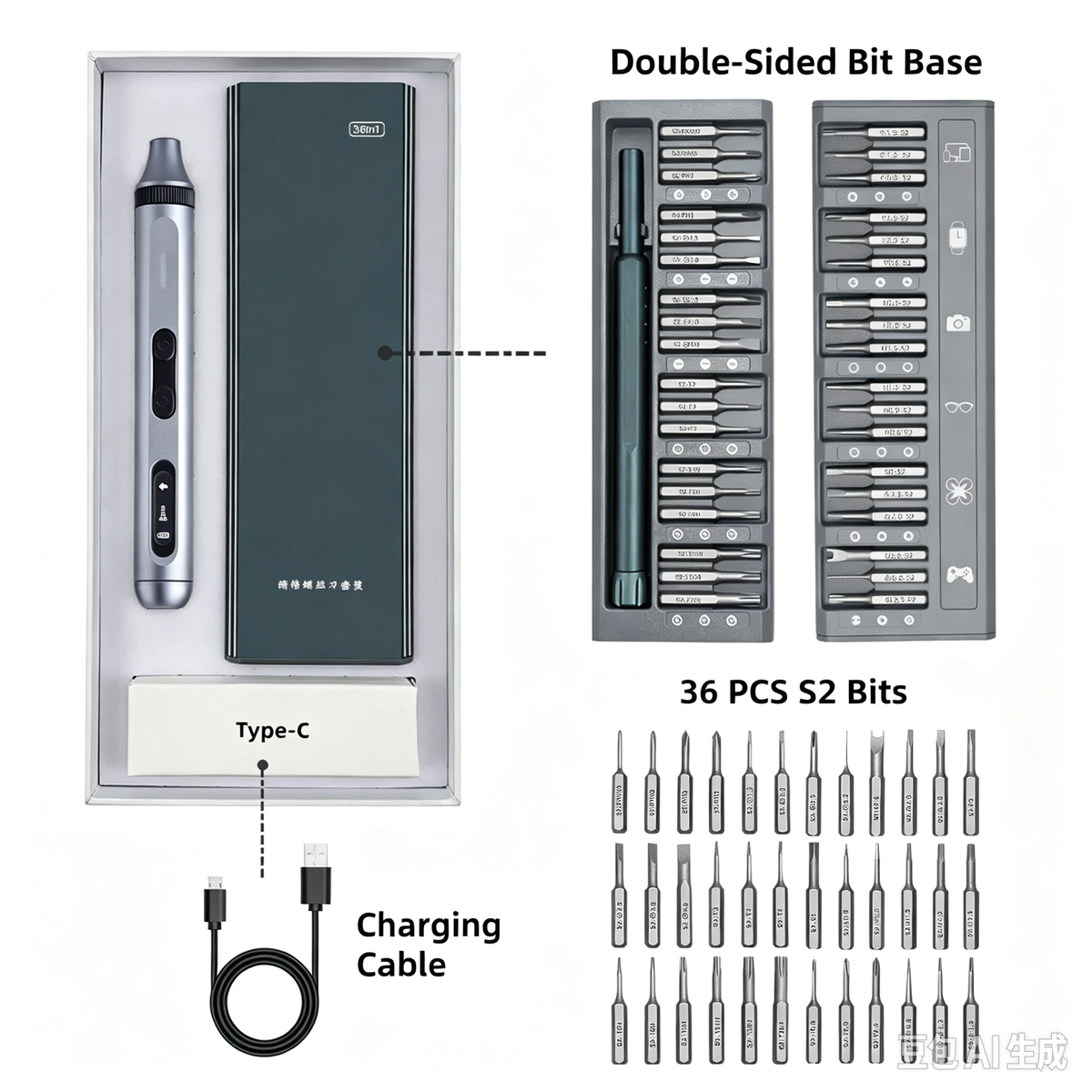 36 in 1 Rechargeable Electric Screwdriver Kit, Precision Power Tool Set with S2 Bits