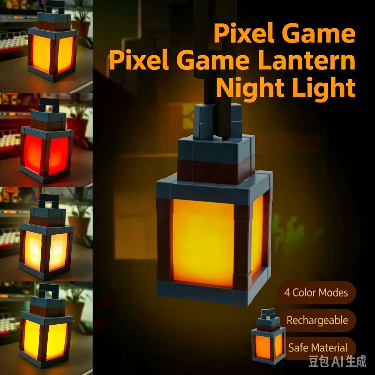 4 Color Changing Rechargeable Pixel Lantern LED Night Light