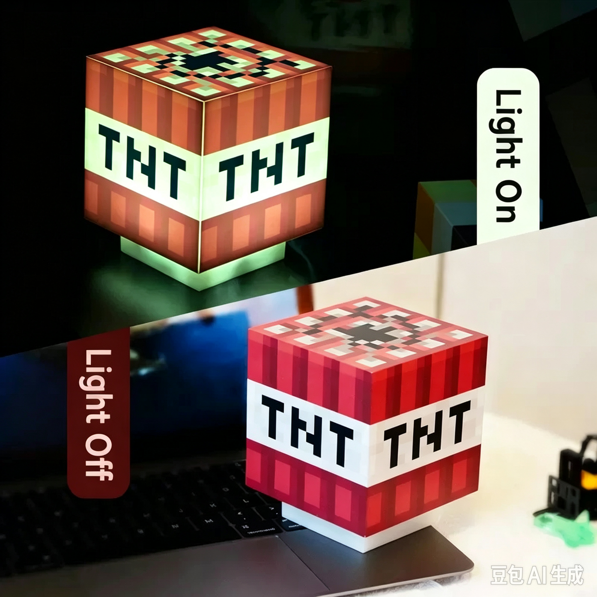 Pixel TNT Block LED Night Light, Game Themed Cube Decor Lamp