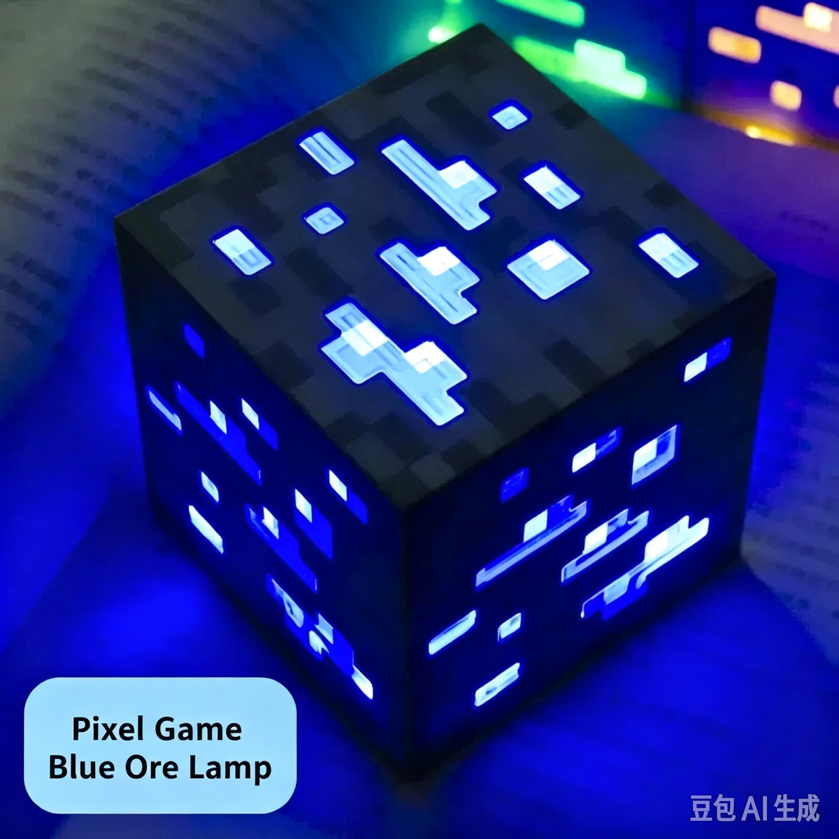 Pixel Ore Block LED Night Light, 4 Color Options Game Themed Cube Lamp
