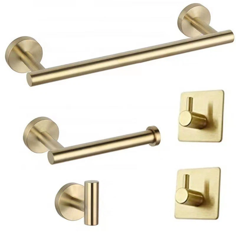 5Pcs Brushed Gold Bathroom Hardware Set, Modern Wall Mount Bathroom Accessory Kit