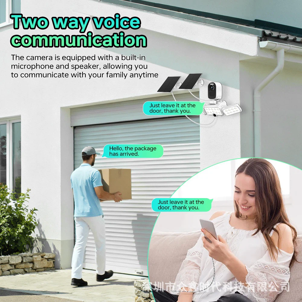 Dual‑Solar‑Panel Floodlight Security Camera, 4MP 1440P Outdoor WiFi Wireless Battery Camera, IP65 Waterproof Color Night Vision, Eseecloud App Home Surveillance Cam