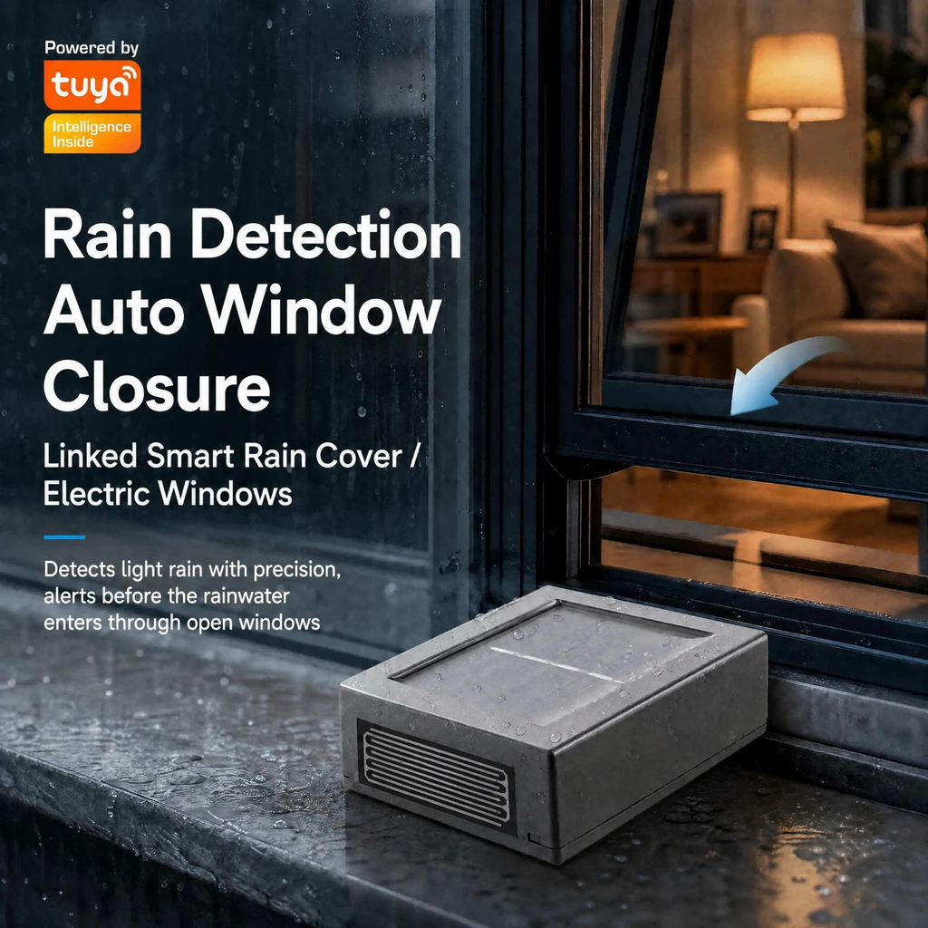Tuya Smart Zigbee Solar‑Powered Rain Sensor, Intelligent Linkage Rainfall Detector for Auto Window‑Close, Flood & Water Leak Alarm, Waterproof Outdoor Use