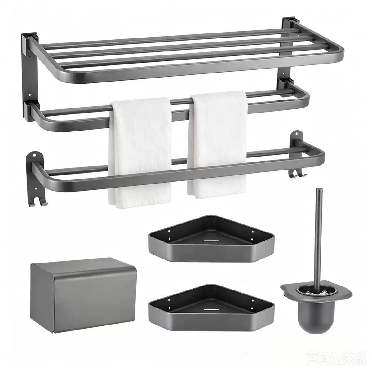 6Pcs Gunmetal Gray Bathroom Hardware Set, Wall Mount Aluminum Bathroom Accessory Kit