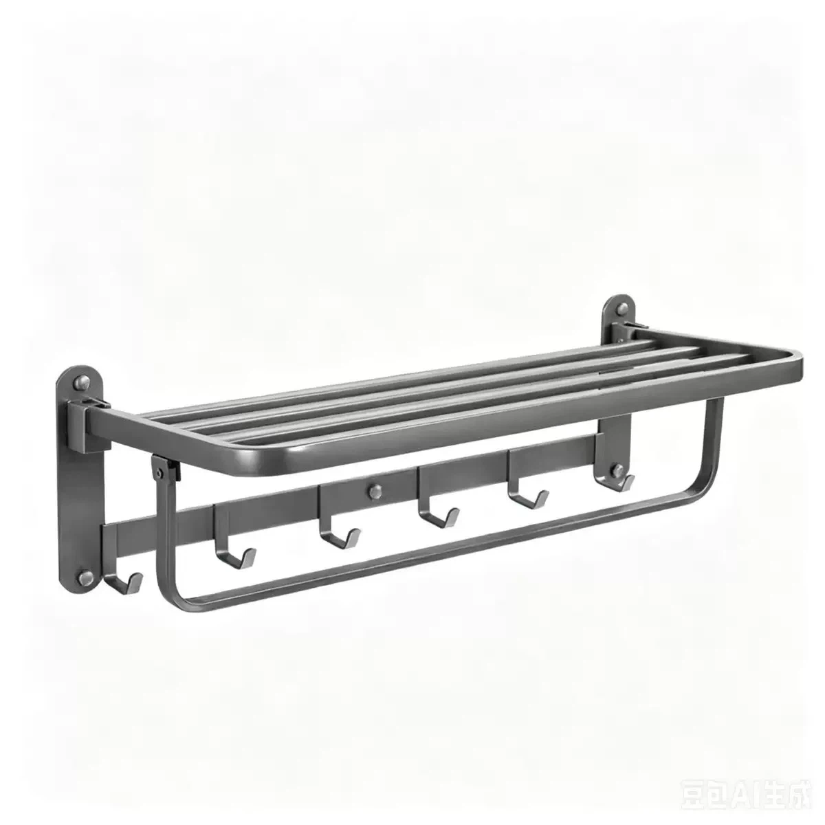 Gunmetal Gray Foldable Bathroom Towel Rack, Wall Mount Towel Holder with Hooks