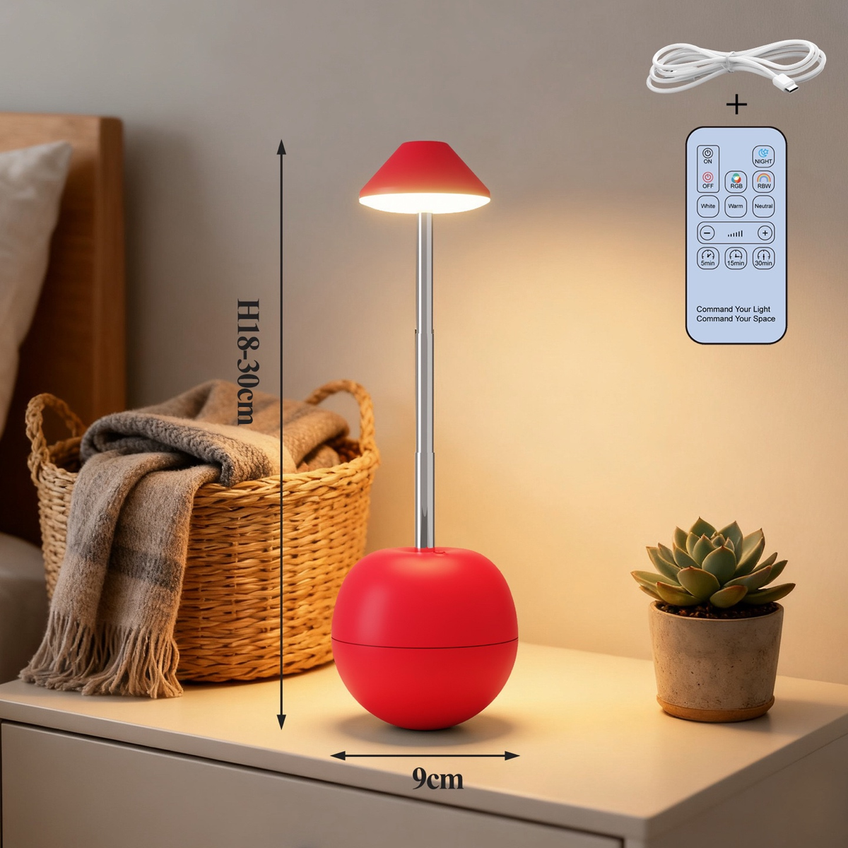 Tumbler Retractable RGB LED Table Lamp, Rechargeable Bedside Night Light