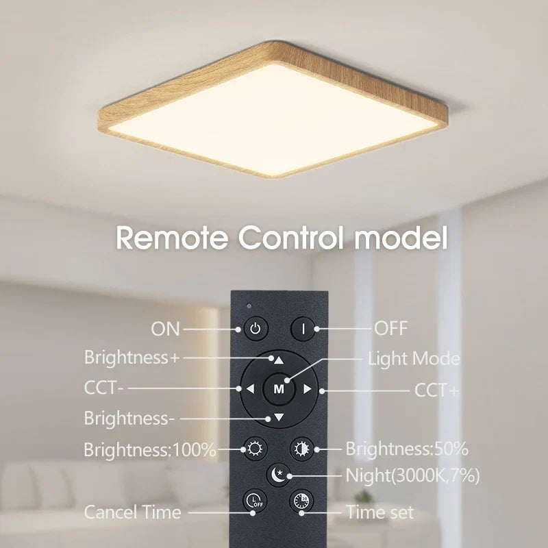 Smart LED Ceiling Lamp Wood Grain App Voice Control Alexa/Google Remote Control Square Ceiling Lights Living Room