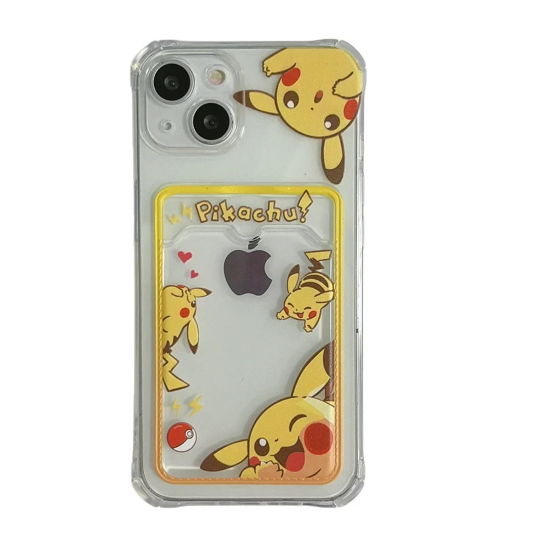 Cute Gengar Pikachu Card Pocket Phone Case For iPhone