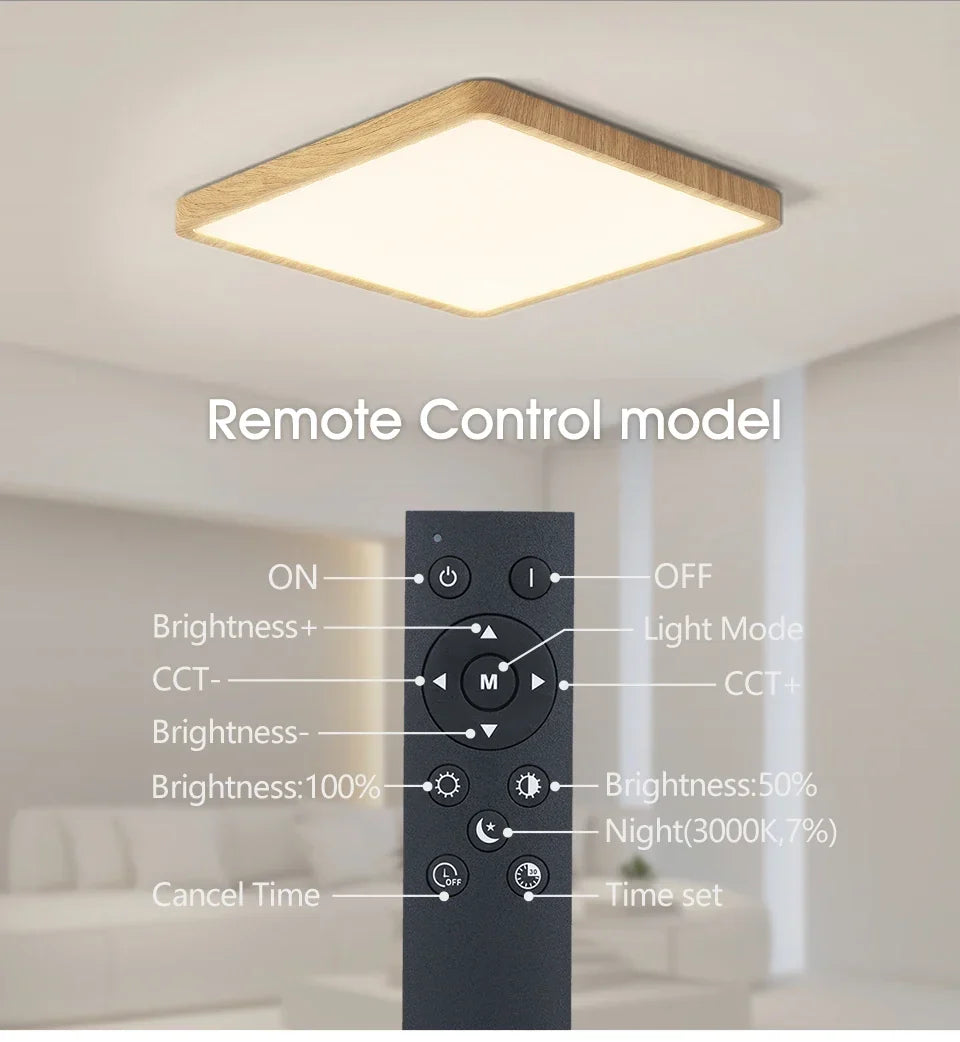 Smart LED Ceiling Lamp Wood Grain App Voice Control Alexa/Google Remote Control Square Ceiling Lights Living Room
