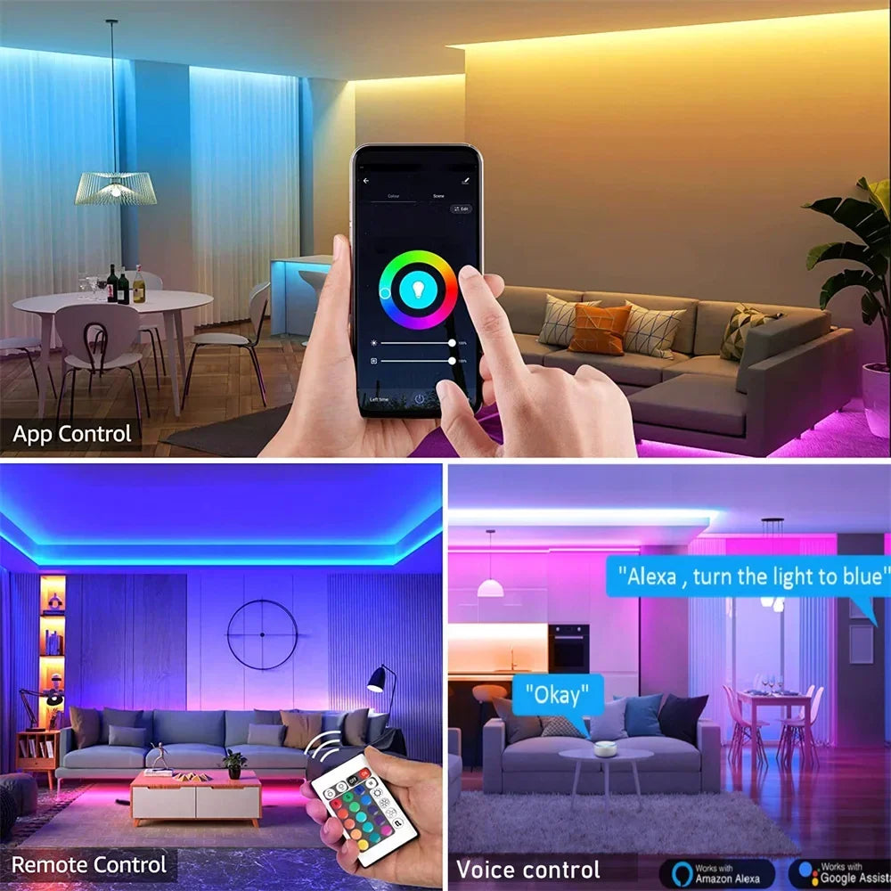 WiFi LED Strip Light Tuya Smart Life Flexible Light Lamp USB Desktop Screen TV BackLight Diode Tape Support Alexa Google