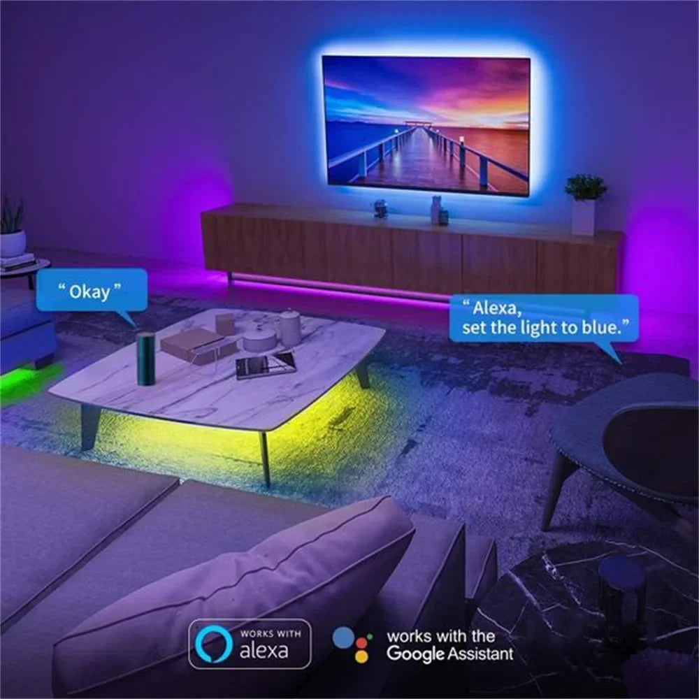 WiFi LED Strip Light Tuya Smart Life Flexible Light Lamp USB Desktop Screen TV BackLight Diode Tape Support Alexa Google