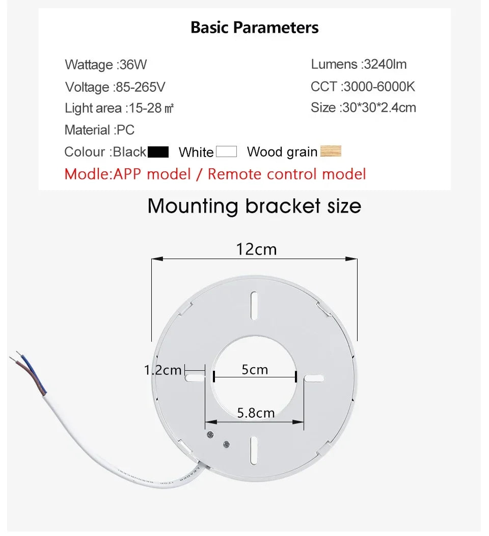 Smart LED Ceiling Lamp Wood Grain App Voice Control Alexa/Google Remote Control Square Ceiling Lights Living Room